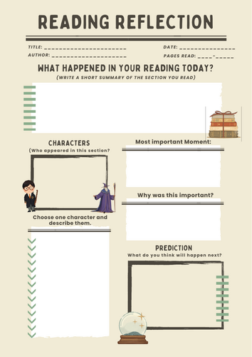 Reading Reflection Worksheet - Student Reading Log & Comprehension