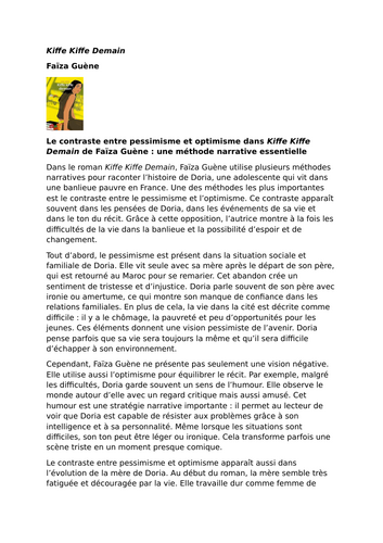 Kiffe Kiffe Demain Faïza Guène — Exploring Narrative Contrast: Pessimism vs. Optimism