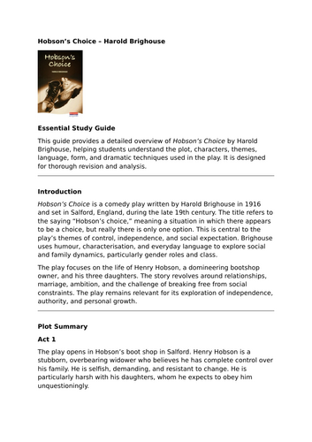 Hobson’s Choice – Harold Brighouse – Essential GCSE Revision Guide
