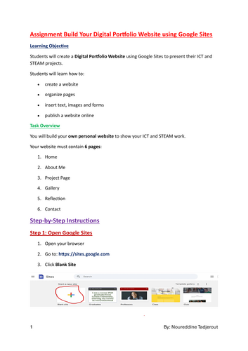 Google Site: Build Your Digital Portfolio Website using Google Sites for Gr: 5/6/7/8 or Yr:6/7/8/9