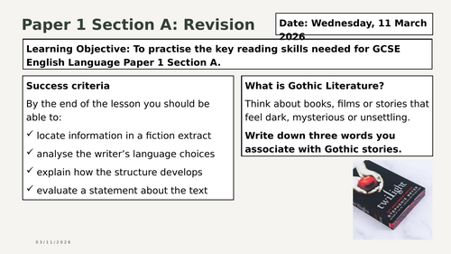 GCSE English Language Paper 1 Revision Lesson – Gothic Extracts (Q1–Q4 Skills)