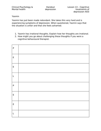 The cognitive approach to treating depression (new spec 2027)