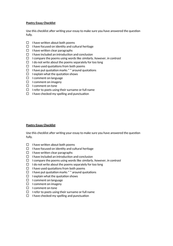 Poetry Essay Checklist