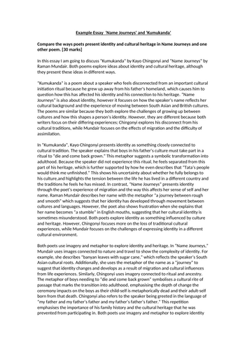 Example Essay Response: Identity - Name Journeys and Kumukanda
