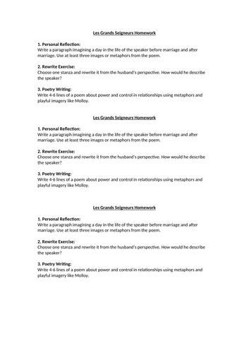 Les Grands Seigneurs Homework