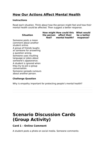 Mental Health and Wellbeing PSHE KS4