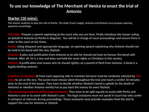 The Merchant of Venice - The Trial of Antonio Activity