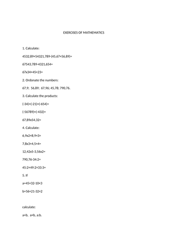 Exercises of Mathematics