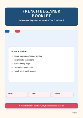 FRENCH BEGINNER BOOKLET