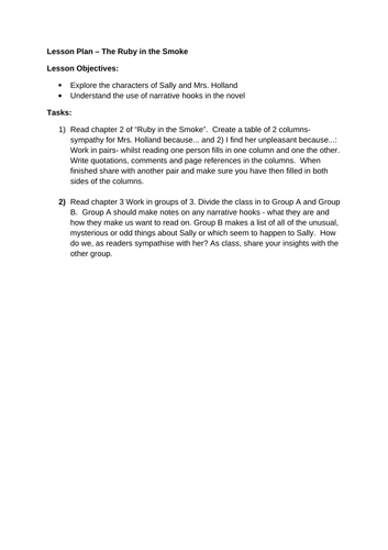 The Ruby in the Smoke - Characters of Sally and Mrs Holland