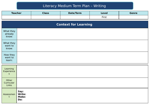 Writing Planner Template - First Level