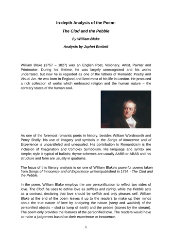 The CLOD and the PEBBLE - Analysis for IGCSE/GCSE/A Levels & Others