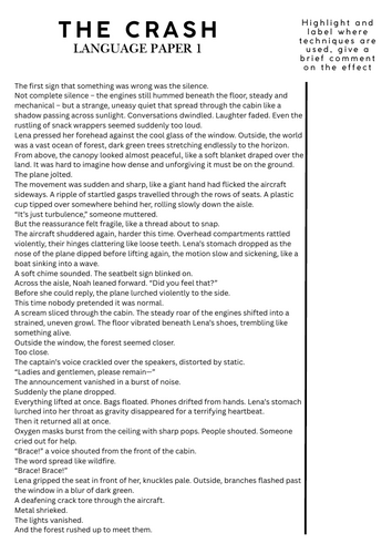 The Crash – AQA English Language Paper 1 Style Resource