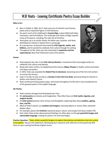 W.B. Yeats – Leaving Certificate Poetry Essay Builder