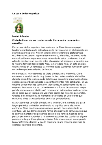 La casa de los espíritus – Isabel Allende - The Symbolism of Clara’s Notebooks