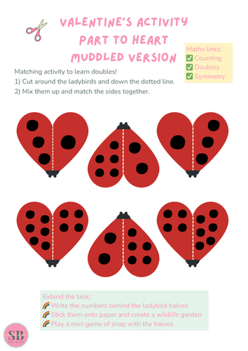 Valentines day maths matching activity