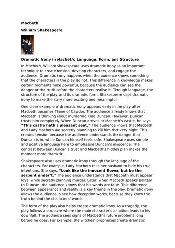 Macbeth – William Shakespeare - Dramatic irony