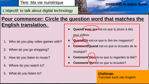 Year 8 French | Ma vie Numerique| Free Time Activities| Three tenses