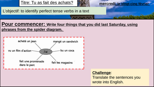 Year 8 French | Tu as fait des achats? | Free Time Activities| Perfect tense