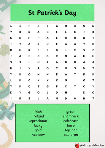 St Patricks Day Themed Wordsearch