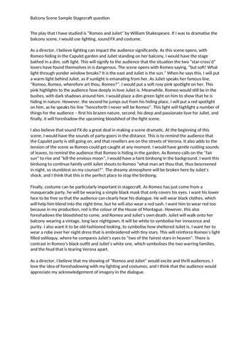 Romeo and Juliet Stagecraft Junior Cycle