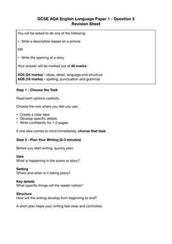 GCSE English Language Paper 1 Question 5 Pack | 20 Prompts, Models & Planning (AQA 2026)