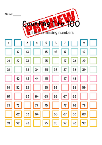 Counting to 100: Missing Numbers Worksheet