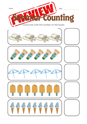 Summer Counting: Numbers to 10 Practice