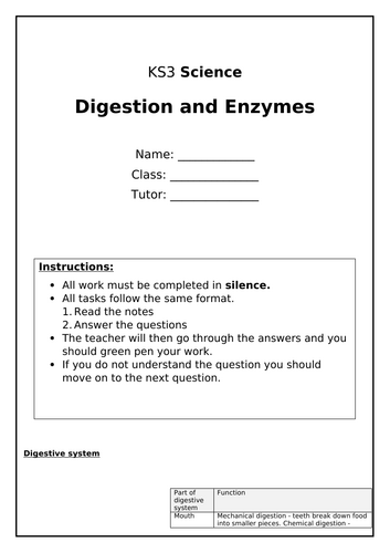 KS3 Digestion Cover Booklet