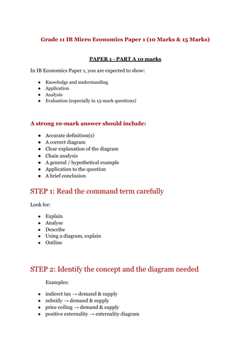 IB Economics - Paper 1 guide for Micro economics