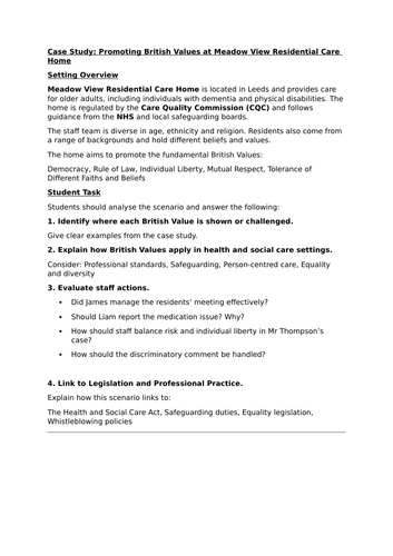 British values when working in Health and Social Care