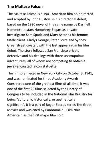The Maltese Falcon Handout