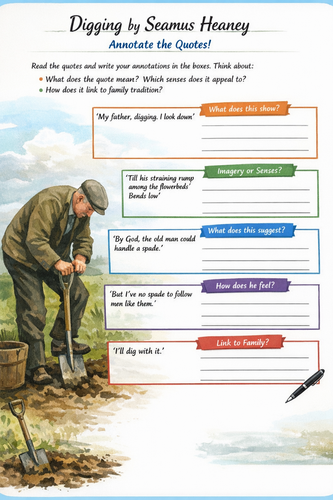 Digging By Seamus Heaney Quotation Worksheet