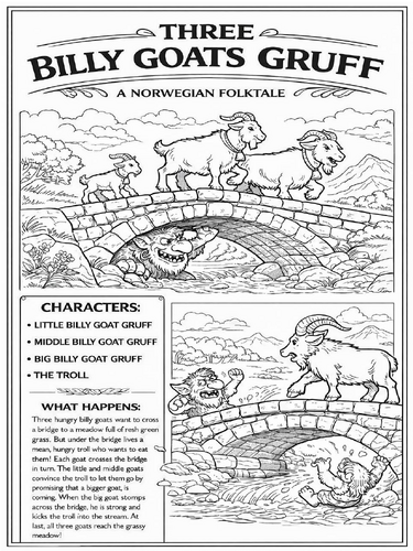 Three Billy Goats Gruff coloring page