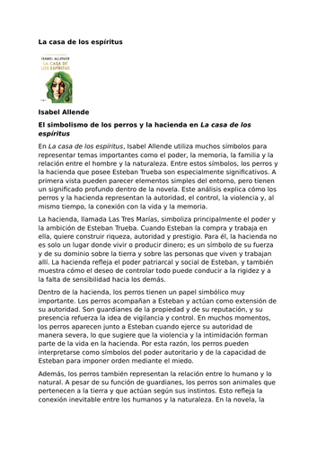 La casa de los espíritus – Isabel Allende - Symbolism of the Dogs and the Hacienda