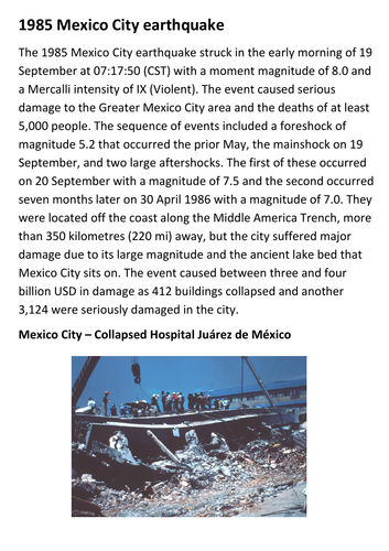1985 Mexico City Earthquake Handout