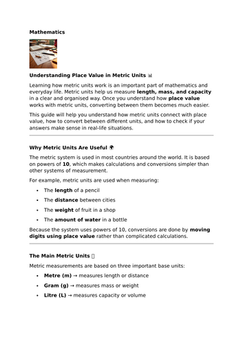 Understanding Place Value in Metric Units