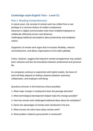 Cambridge Level C1 English Practice Test
