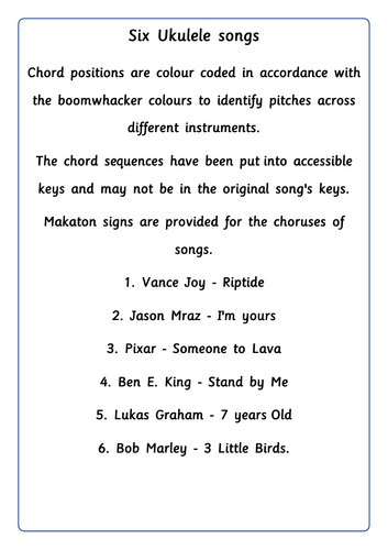 Accessible Ukulele pop songs & makaton