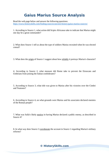 Gaius Marius Source Analysis Worksheet