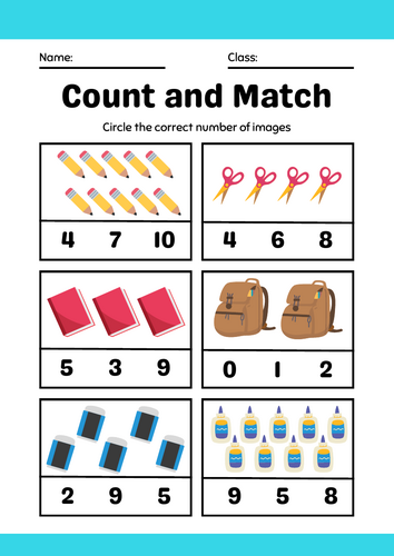 School Supplies: Count and Match
