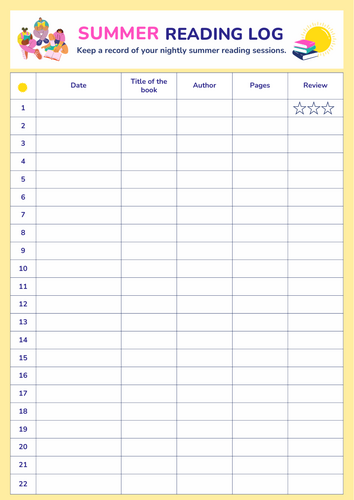 Summer Reading Log Template