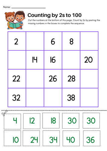 Counting in 2s to 100: Cut and Stick