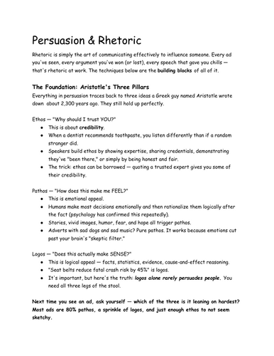 Persuasion and Rhetoric - Accessible Info Sheet Handout - GCSE English Paper 2
