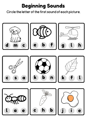 Beginning Sounds Phonics Worksheet