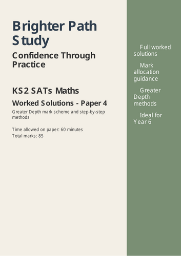 KS2 SATs Maths Greater Depth Worked Solutions – Mark Scheme for Practice Paper 4