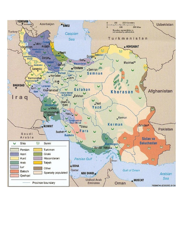 Colour-coded map of Iran's ethnic groups