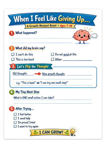 When I Feel Like Giving Up Worksheet