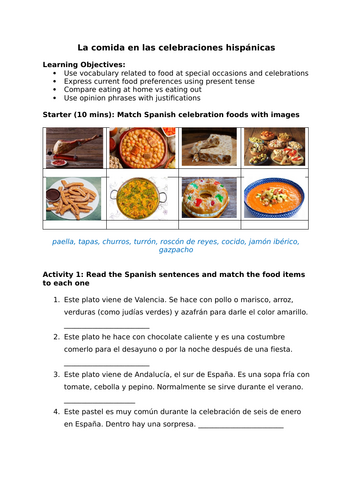 GCSE Comida en las celebraciones hispánicas