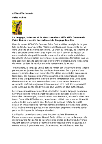 Kiffe Kiffe Demain – Faïza Guène – The Role of Verlan and Colloquial Language